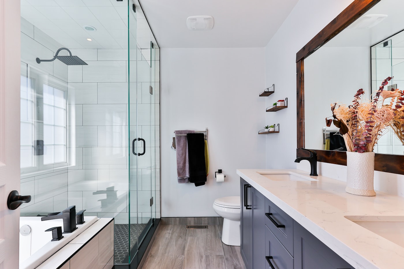 Freshly repainted residential bathroom
